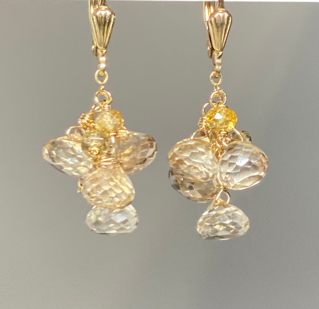Mystic Champagne Quartz Dangle Earrings Gold Fill
