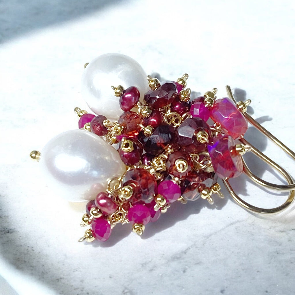 Red, White, Ruby, Opal and Pearl Earring 2