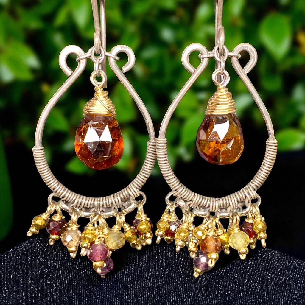 Petrol Tourmaline Mixed Metal Hoop Chandelier Earrings