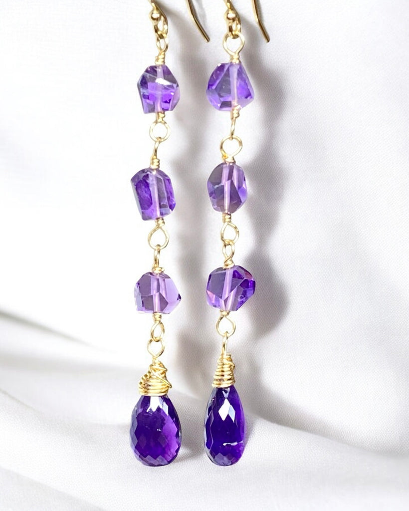 Amethyst Gemstone Nugget Dangle Earrings 14 kt Gold Fill 2
