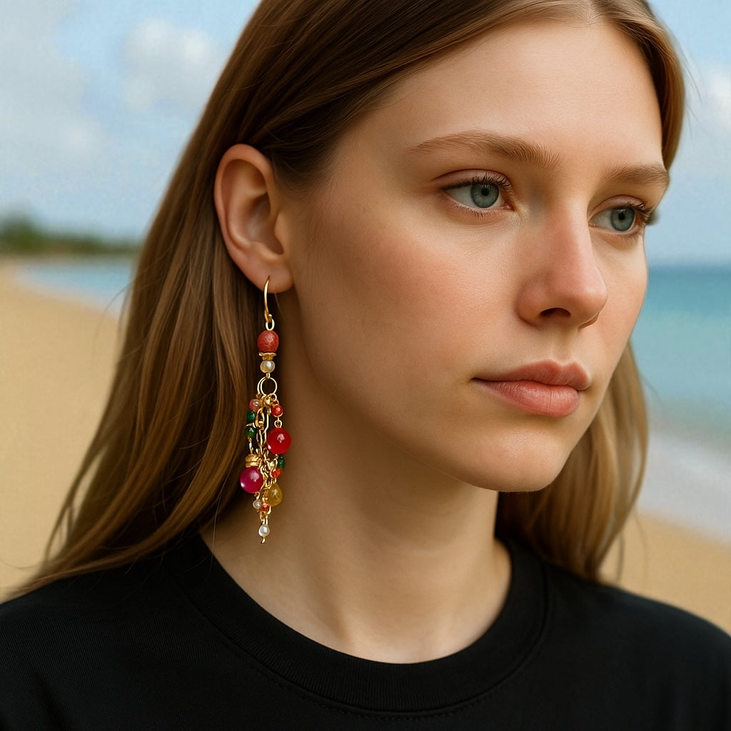 Gemstone Dangle Earrings - Pink Sapphire, Peridot, Ruby, Gold