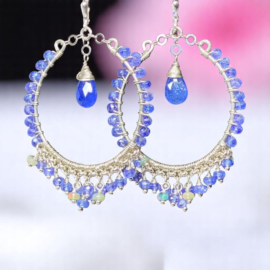 Tanzanite Sterling Silver Chandelier Hoop Earrings