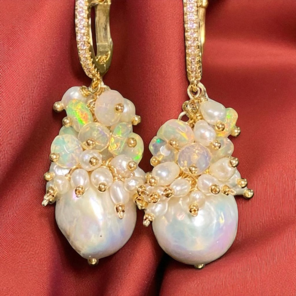 Baroque Edison Pearl and Gold Fill Cluster Earrings