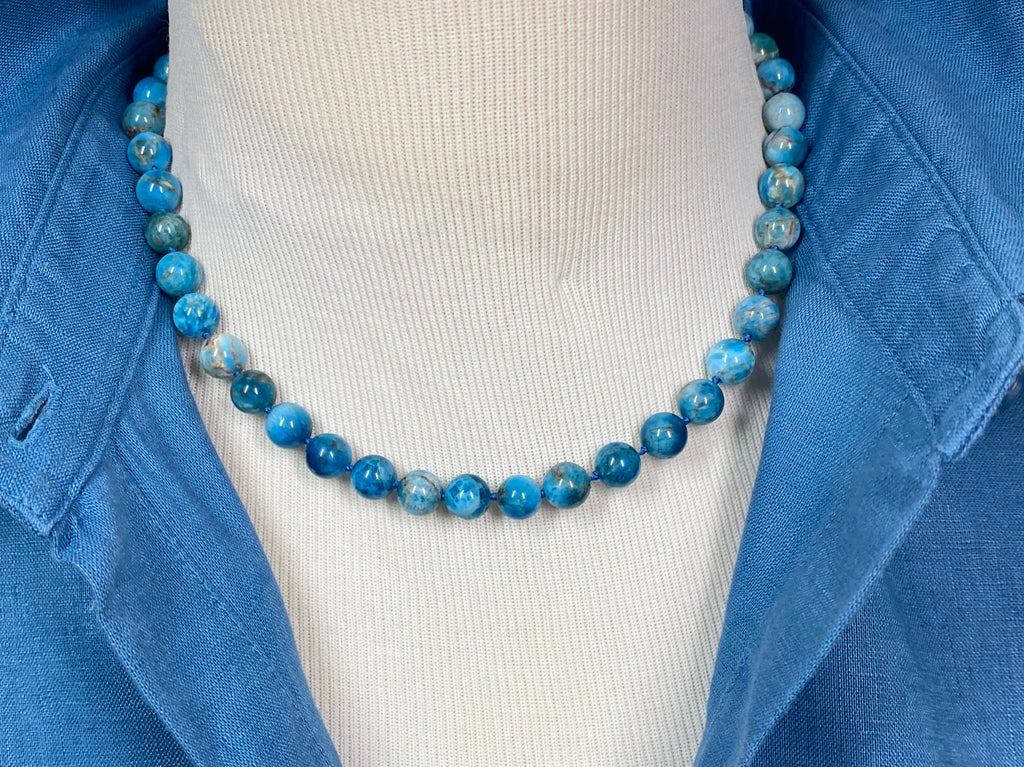 Apatite Gemstone Silk Knot Necklace Gold Fill