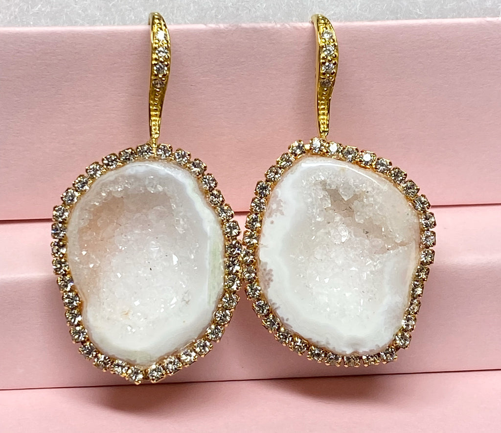 White Tabasco Geode Earrings Diamond Style