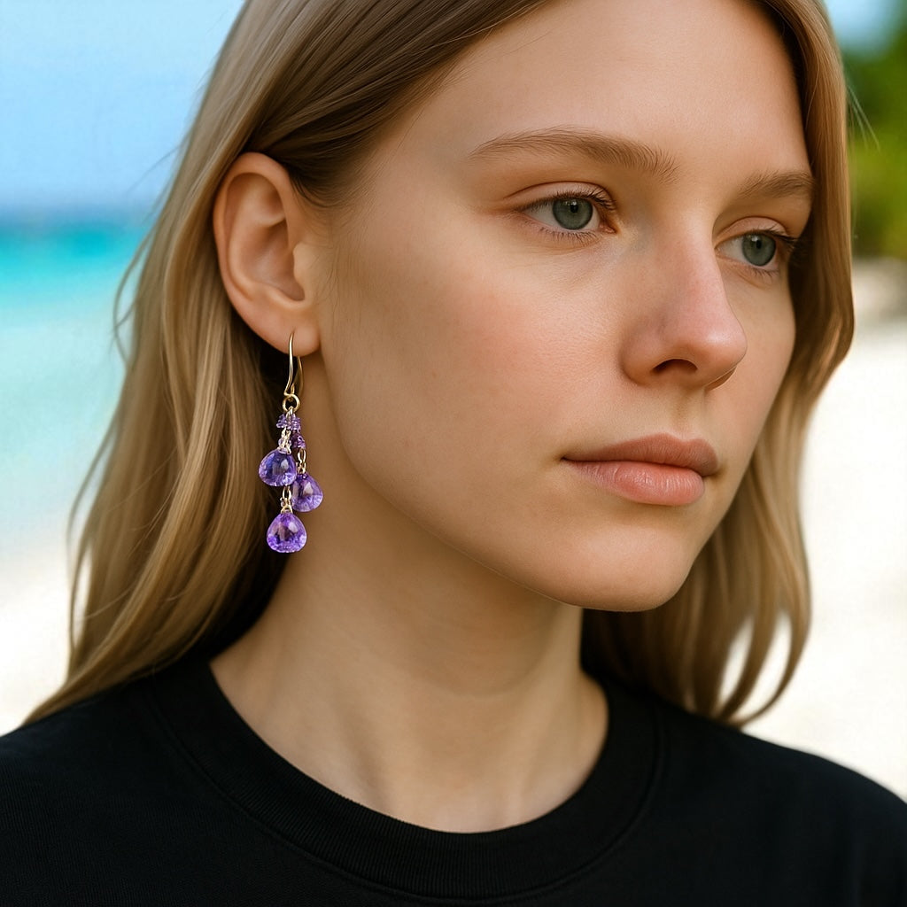 Amethyst and Lavender Quartz Dangle Earrings Sterling Silver