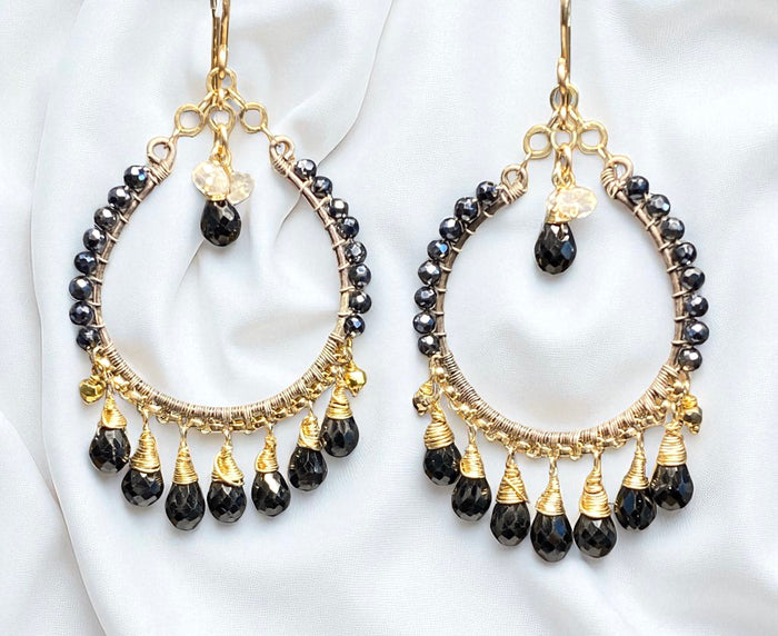 Mystic Black Spinel and Mixed Metal Hoop Earrings - Doolittle