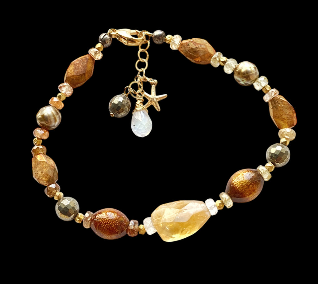 Citrine and Gold Gemstone Clasp Bracelet