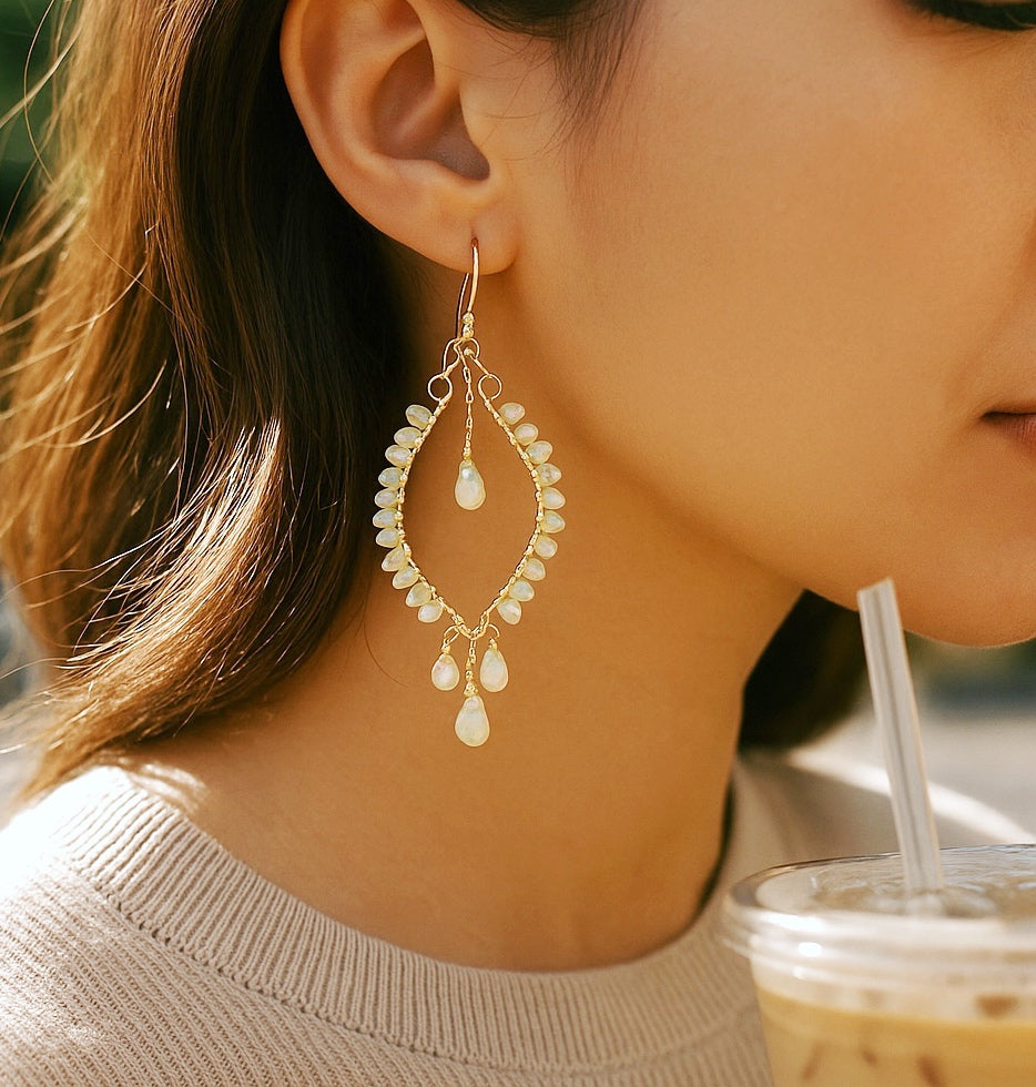 Ethiopian Opal  Hoop Chandelier Earrings, Gold Fill