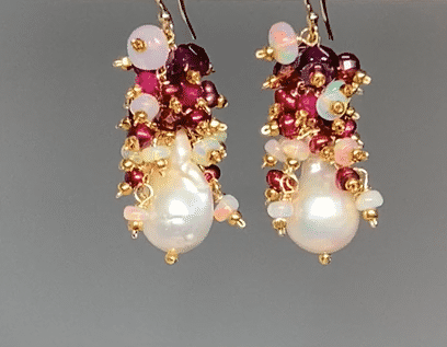 Baroque Pearl Earrings with Rubies, Garnets and Fiery AAA Ethiopian Opals 2