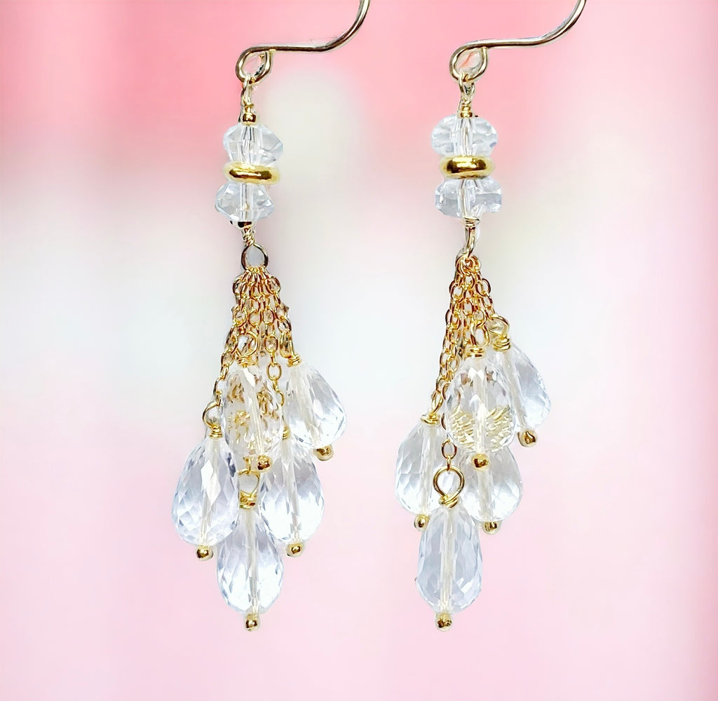 Crystal Quartz Tassel Earrings, Gold Fill