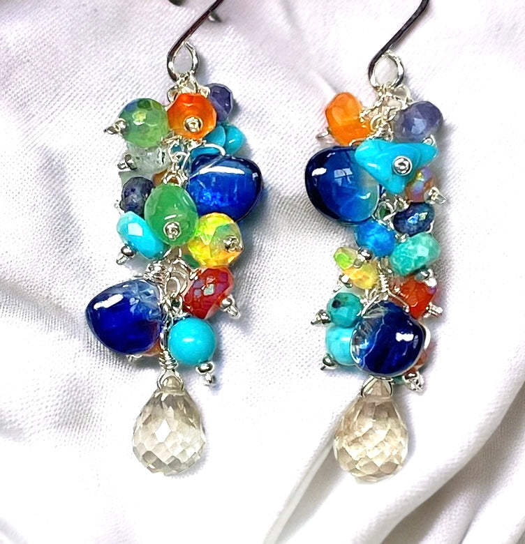 Colorful Gem Dangle Earrings Sterling Silver