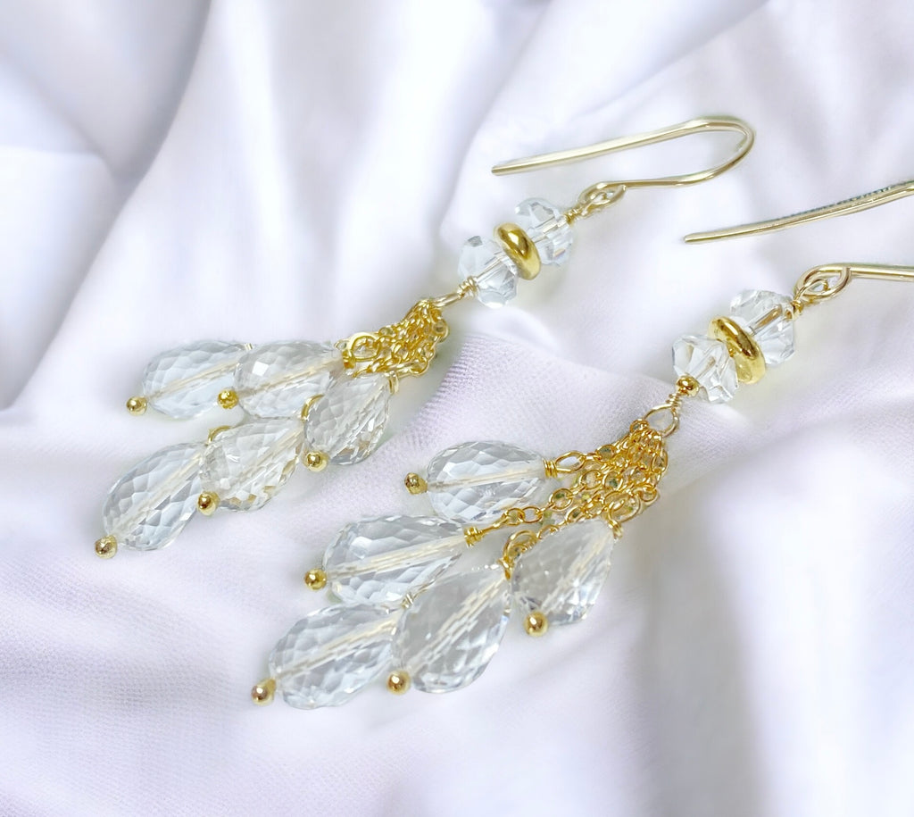 Crystal Quartz Tassel Earrings, Gold Fill