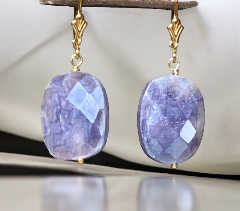 Mystic Blue Sapphire Slice Earrings Gold Fill