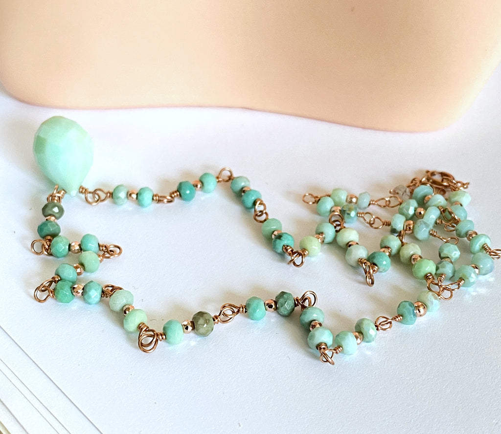 Green Peruvian Opal Rose Gold Layering Necklace