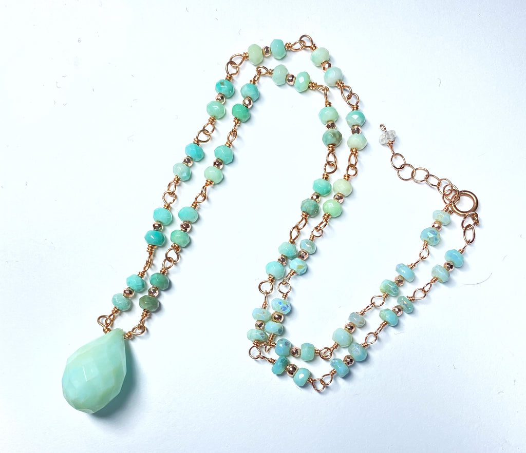 Green Peruvian Opal Rose Gold Layering Necklace