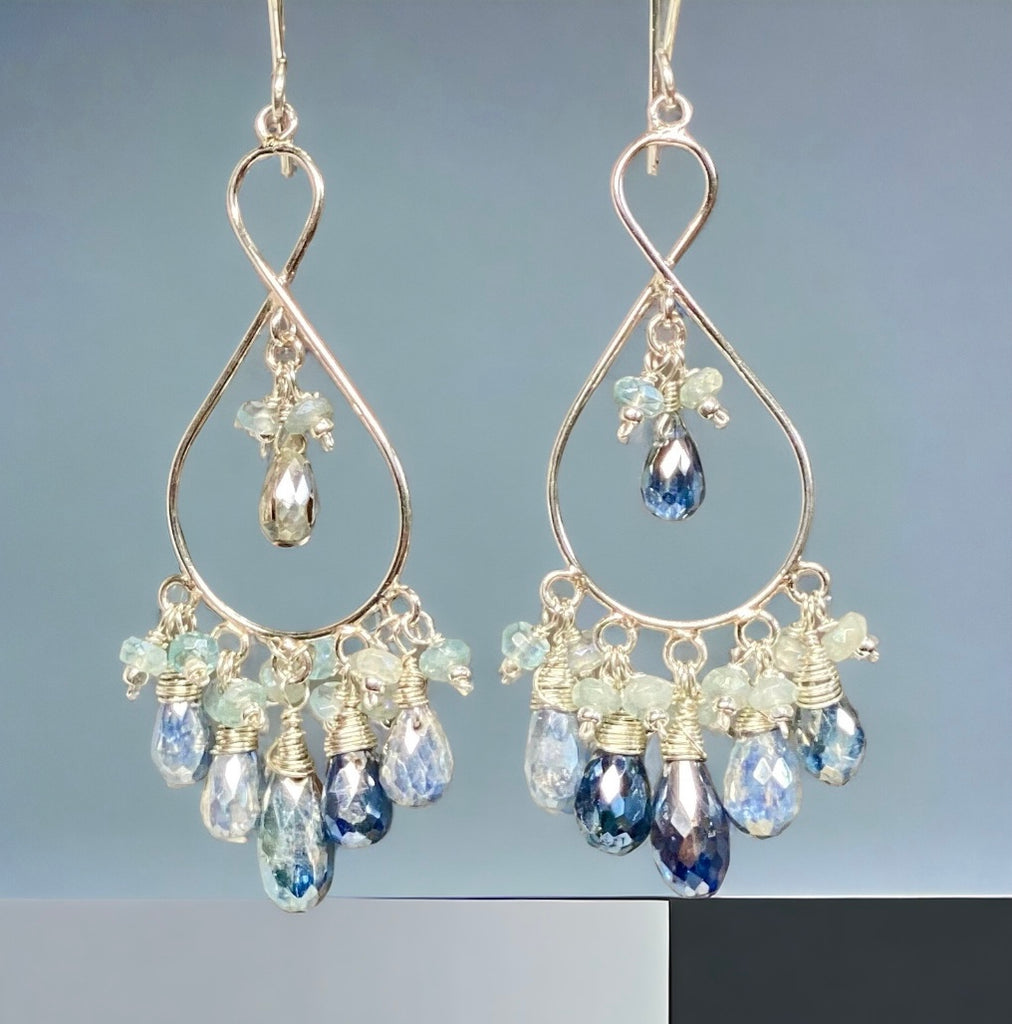 Blue Gemstone Sterling Silver Boho Chandelier Earrings