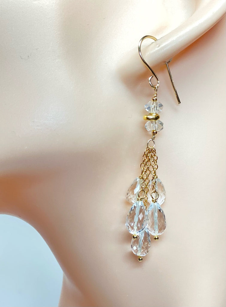 Crystal Quartz Tassel Earrings, Gold Fill