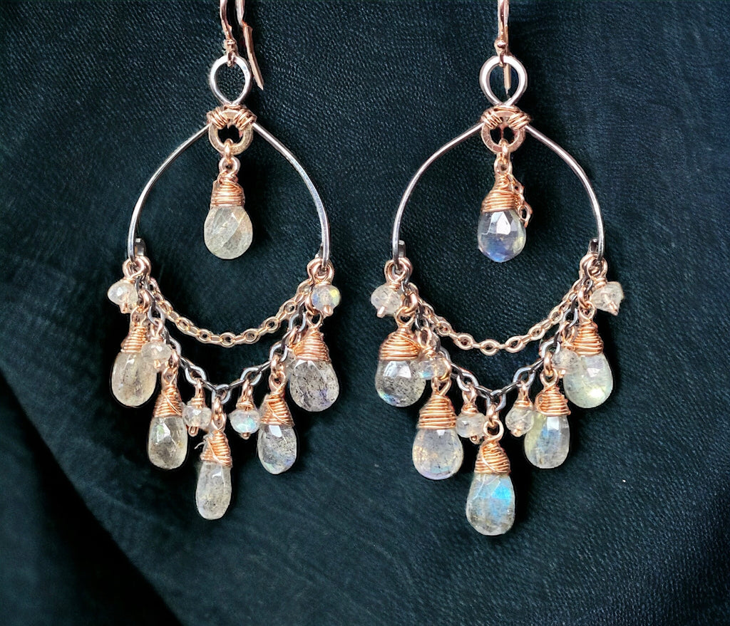 Labradorite Mixed Metal Boho Chandelier Hoop Earrings