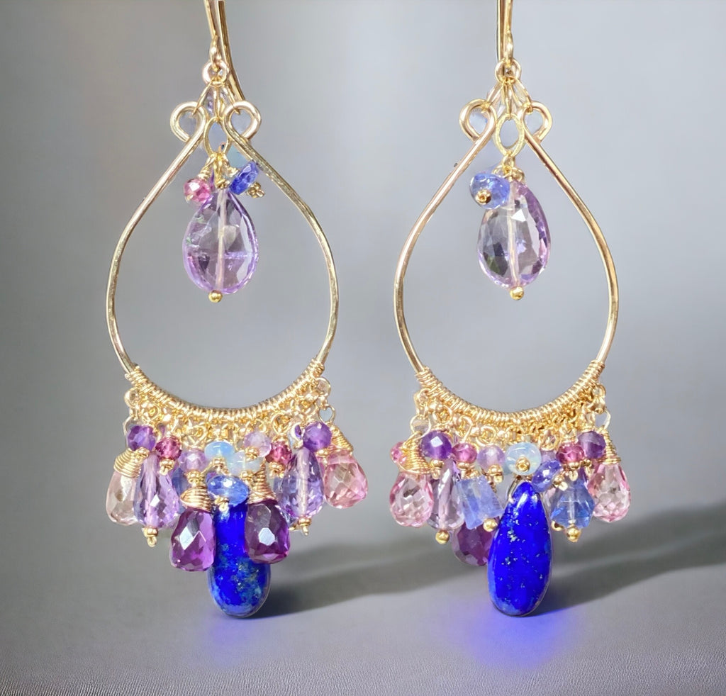 Gemstone Statement Chandelier Earrings in Pink, Lavender, Blue, Purple 3