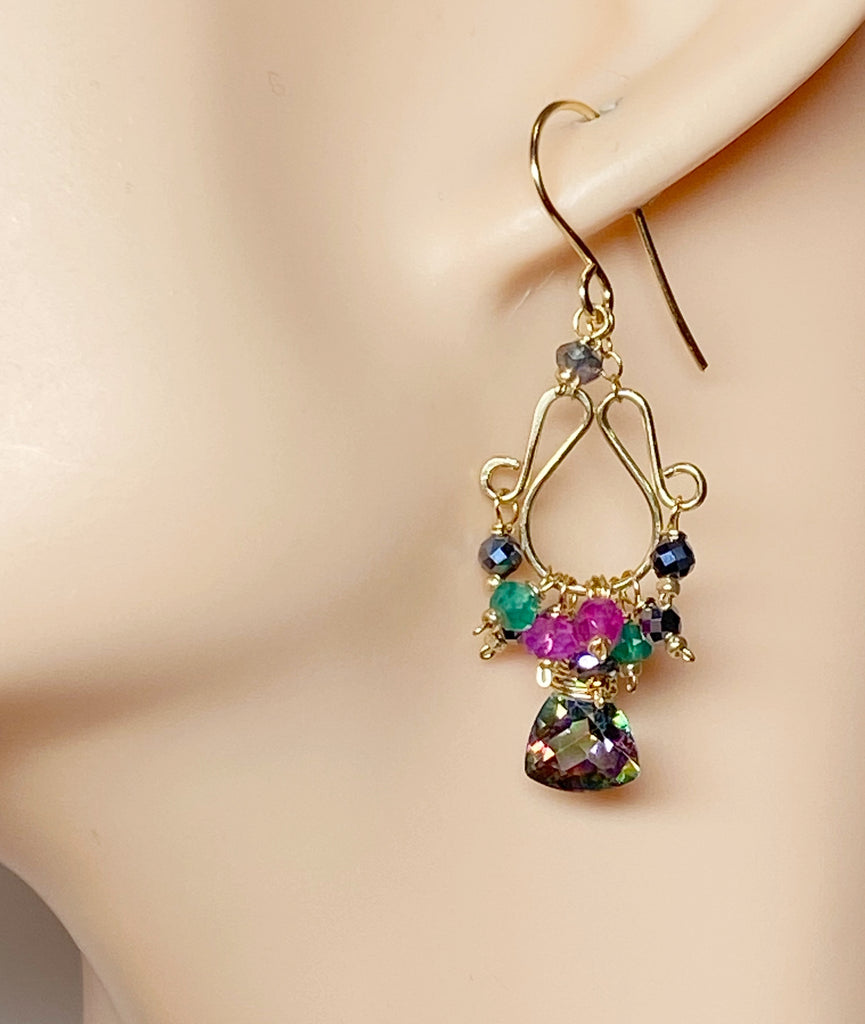 Mystic Topaz Chandelier Earrings Gold Fill and Rose Gold Fill