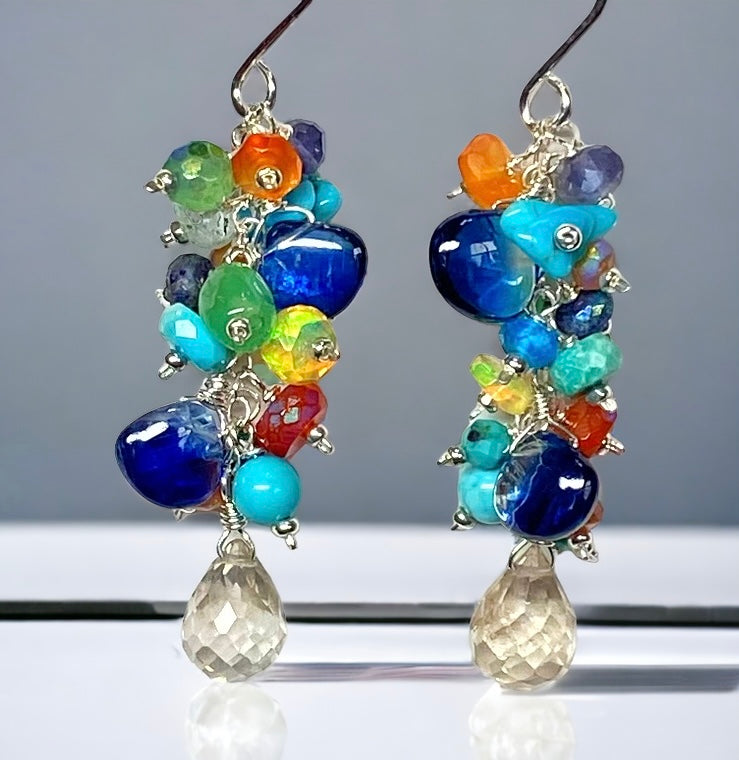 Colorful Gem Dangle Earrings Sterling Silver