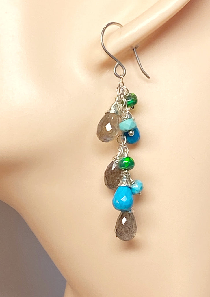 Turquoise, Labradorite and Sterling Silver Dangle Earrings - Doolittle