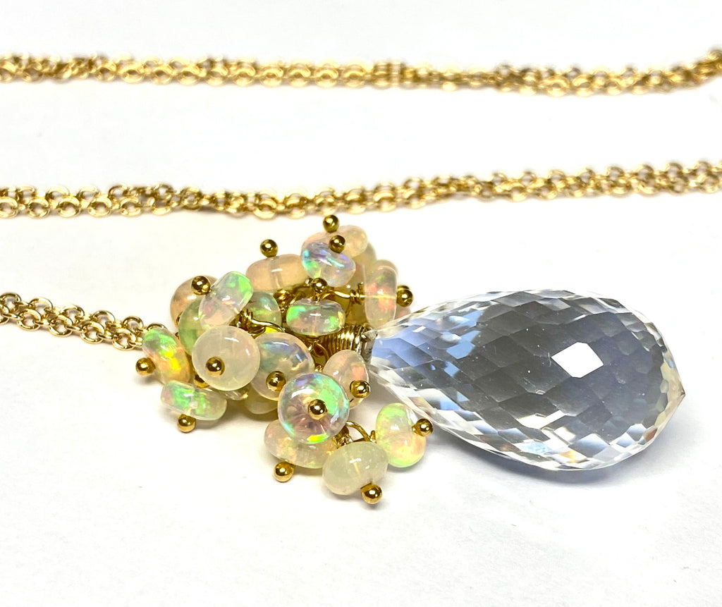 Clear Crystal Quartz Opal Cluster Pendant Necklace - Doolittle