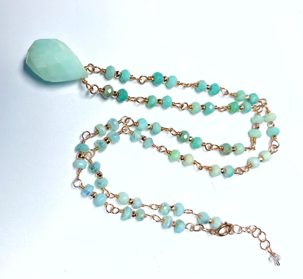 Green Peruvian Opal Rose Gold Layering Necklace