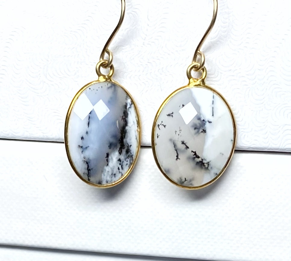 Dendritic Opal Earrings and Pendant Jewelry Set Gold Fill