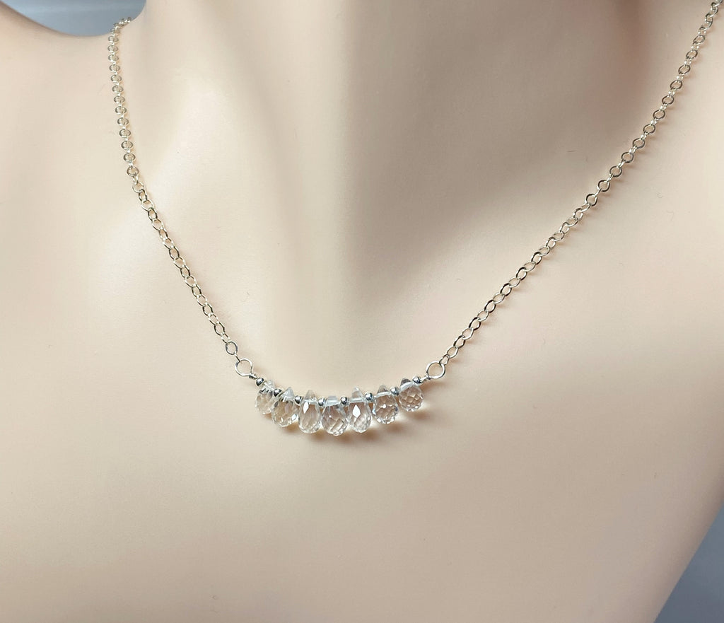 Dainty White Topaz, Tiny Gemstone, Bar Choker Necklace