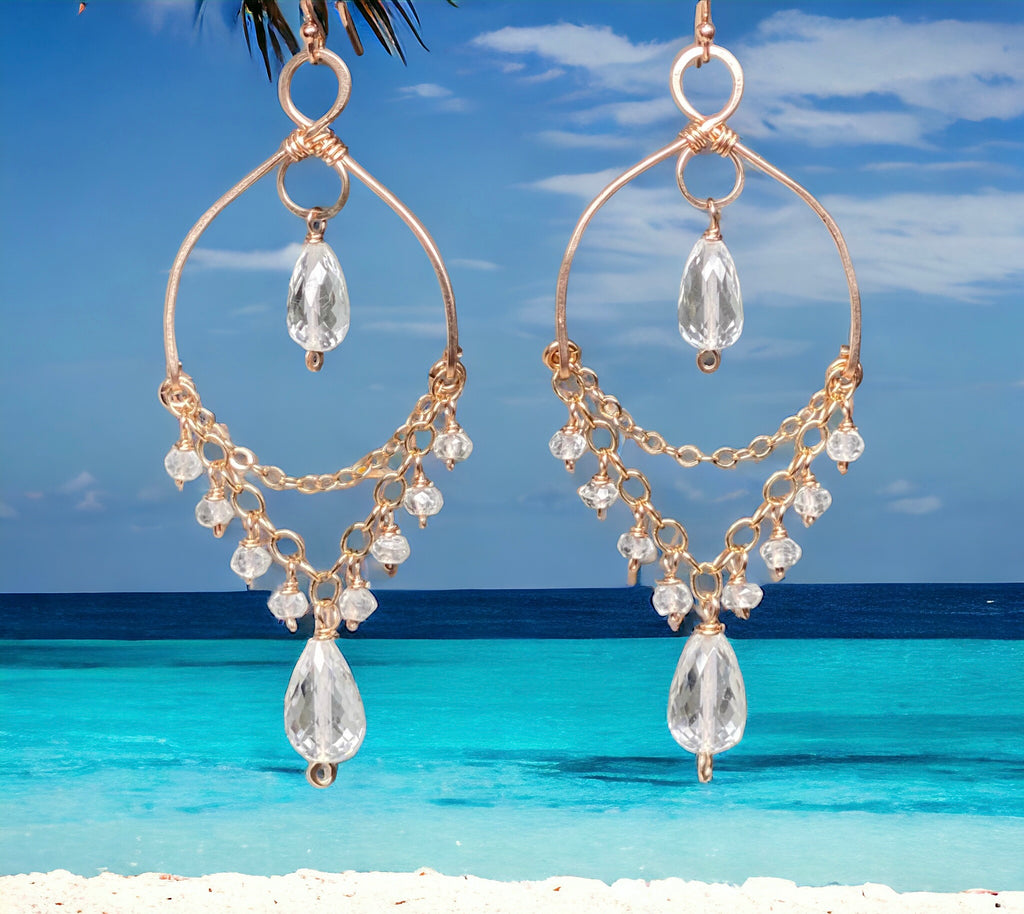 Crystal Quartz Gemstone Chandelier Dangle Earrings Rose Gold Fill