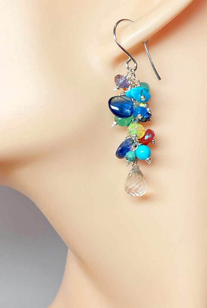 Colorful Gem Dangle Earrings Sterling Silver