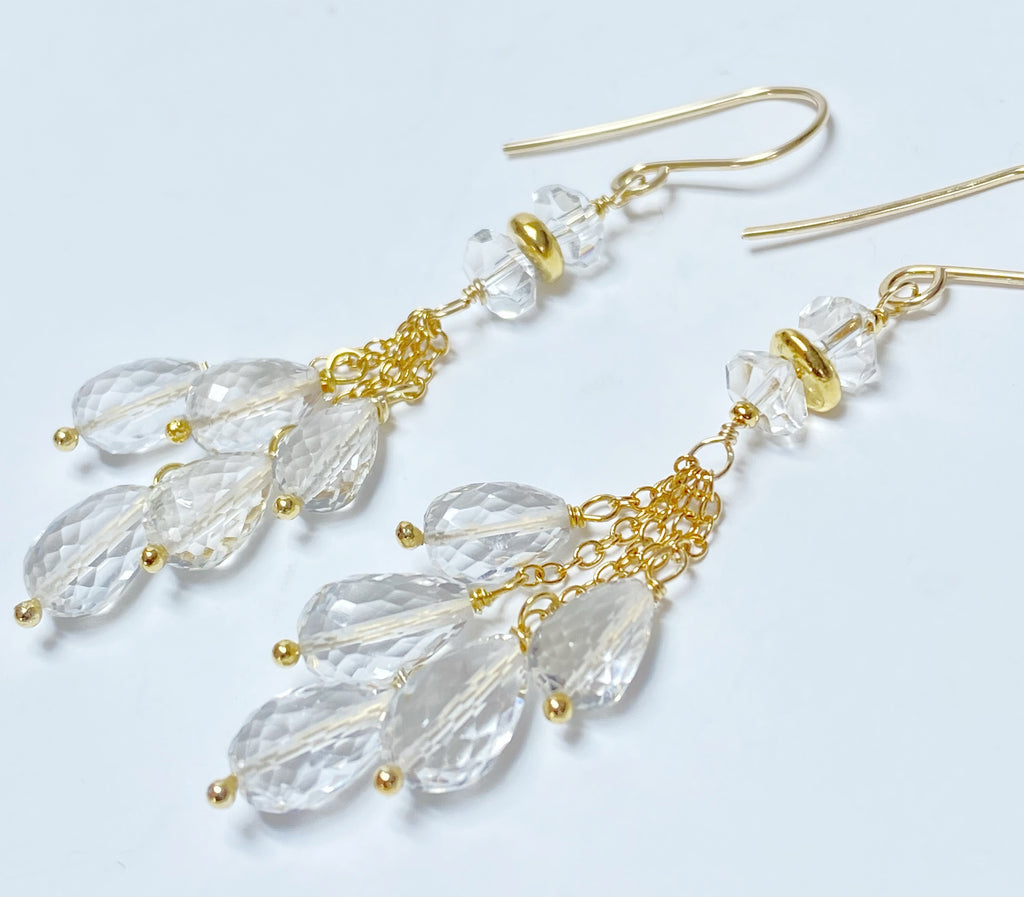 Crystal Quartz Tassel Earrings, Gold Fill