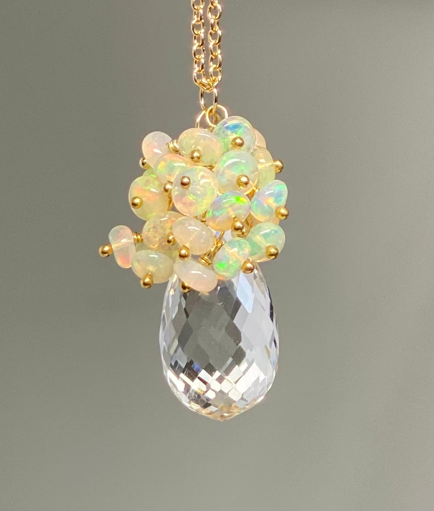 Clear Crystal Quartz Opal Cluster Pendant Necklace - Doolittle