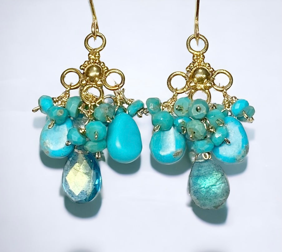 Kingman Turquoise Chandelier Gold Earring