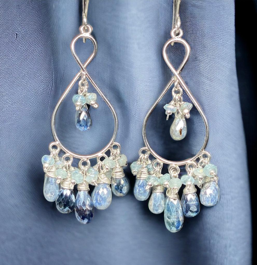 Blue Gemstone Sterling Silver Boho Chandelier Earrings