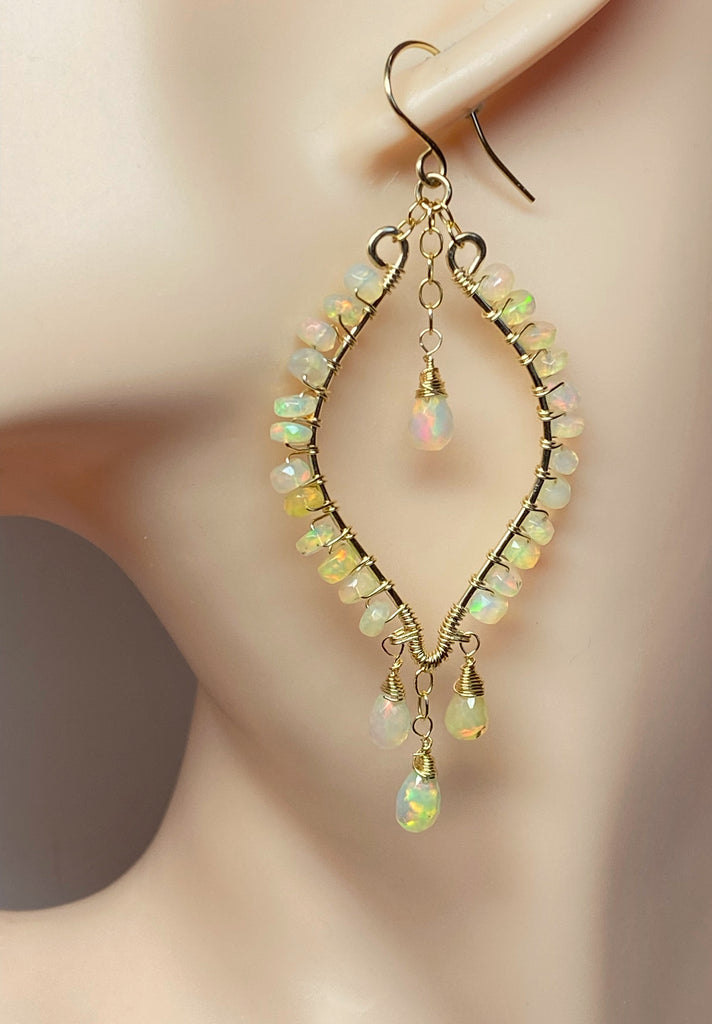 Ethiopian Opal  Hoop Chandelier Earrings, Gold Fill