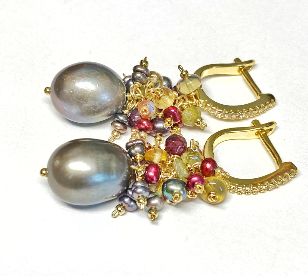Grey pearl earrings great for fall weddings, mother of the bride/groom, holiday parties and more