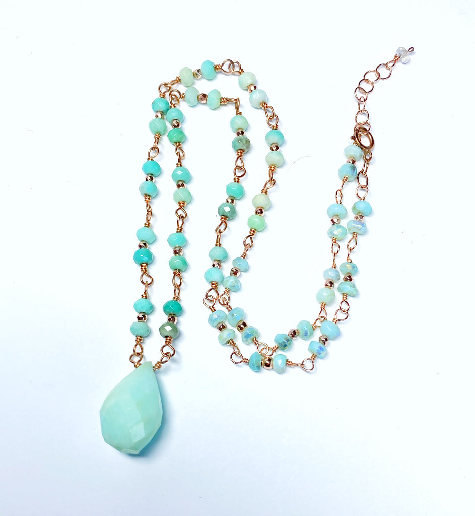Green Peruvian Opal Rose Gold Layering Necklace