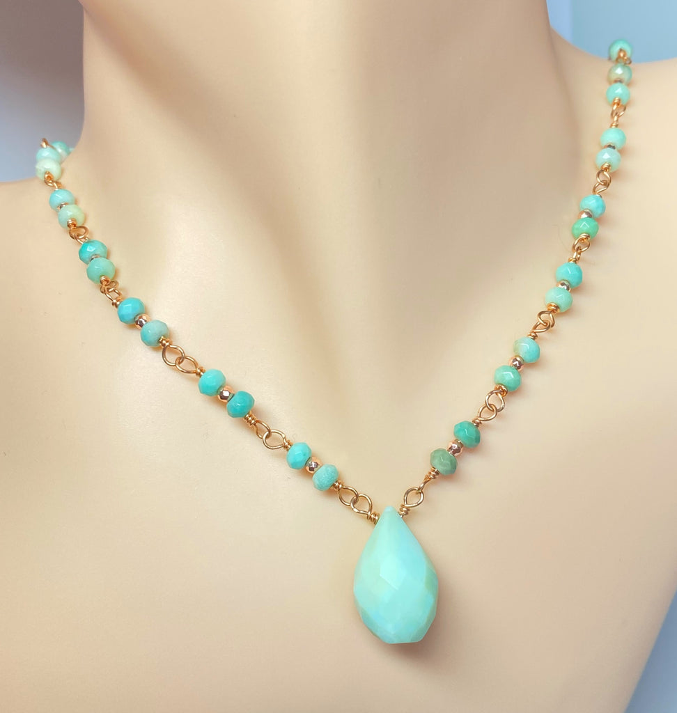 Green Peruvian Opal Rose Gold Layering Necklace