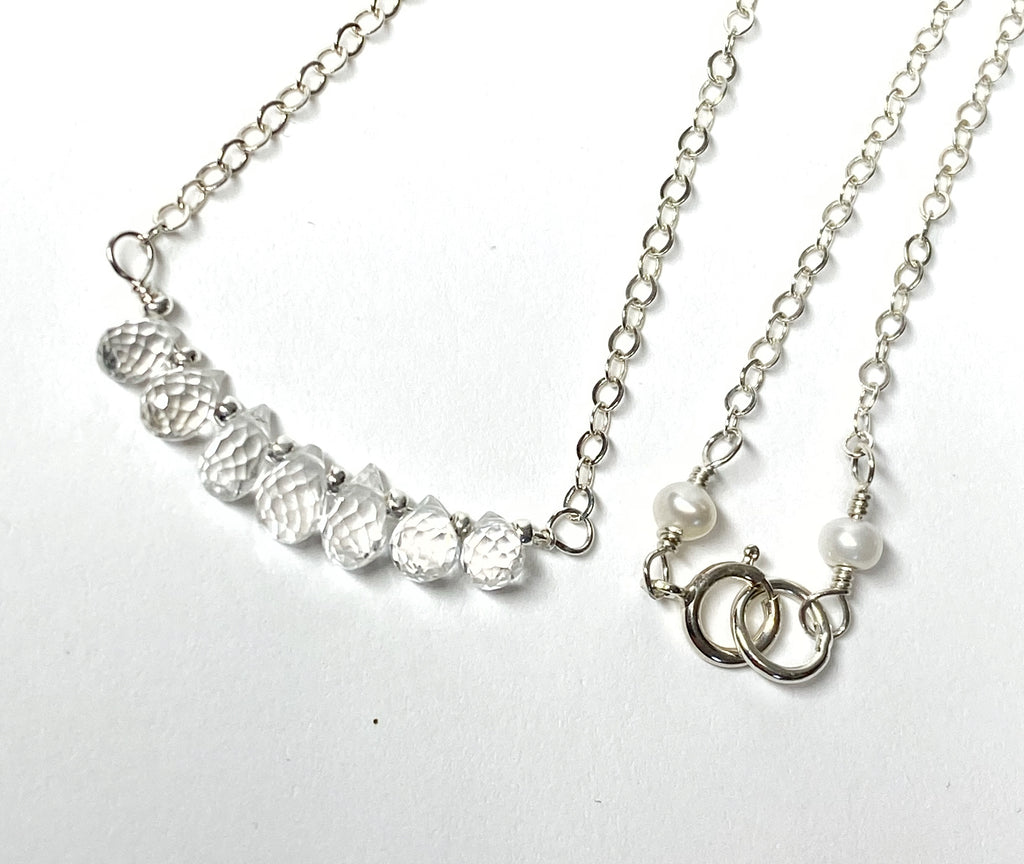 Dainty White Topaz, Tiny Gemstone, Bar Choker Necklace