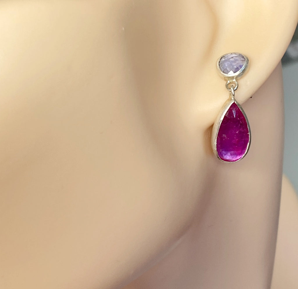 Ruby and Tanzanite Sterling Silver Post Earrings