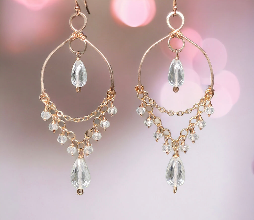 Crystal Quartz Gemstone Chandelier Dangle Earrings Rose Gold Fill