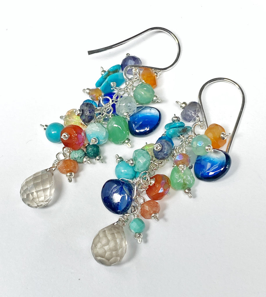 Colorful Gem Dangle Earrings Sterling Silver