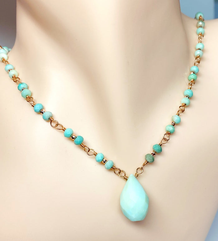 Green Peruvian Opal Rose Gold Layering Necklace