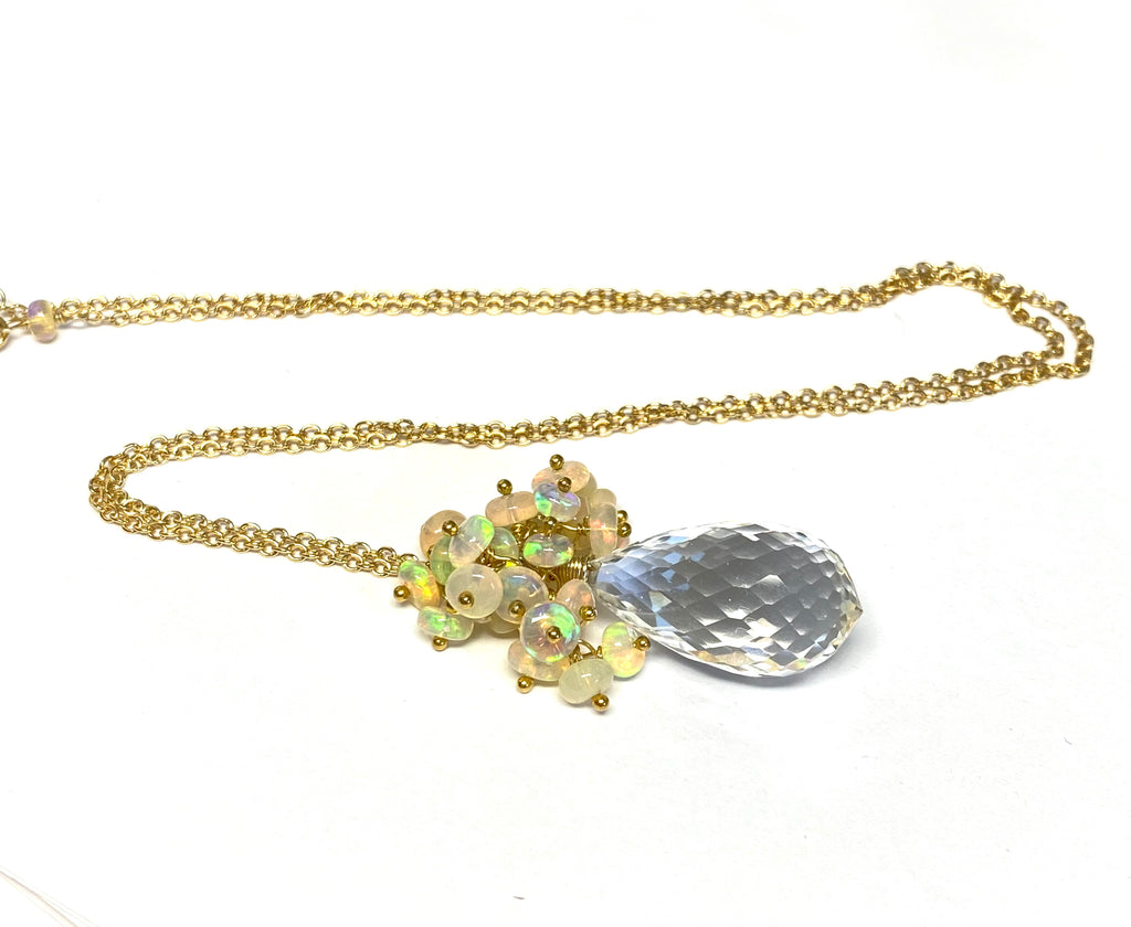 Clear Crystal Quartz Opal Cluster Pendant Necklace - Doolittle