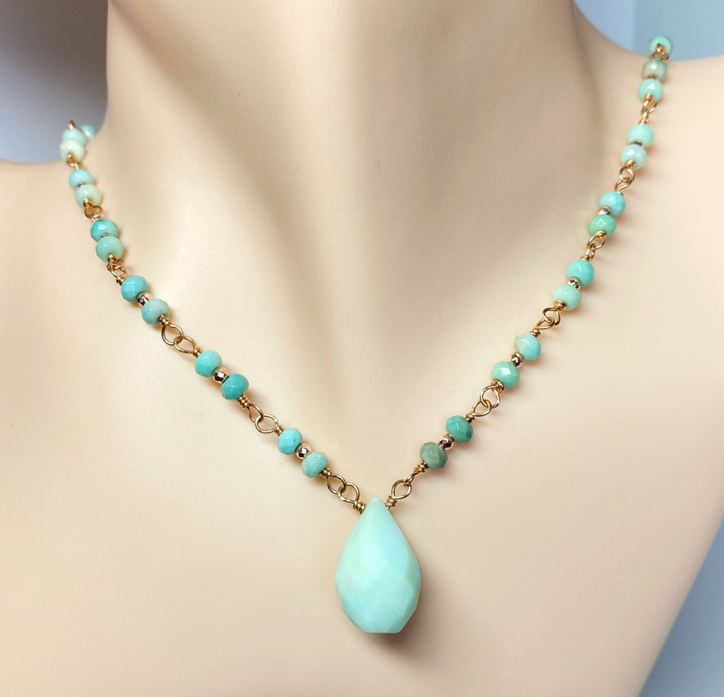 Green Peruvian Opal Rose Gold Layering Necklace