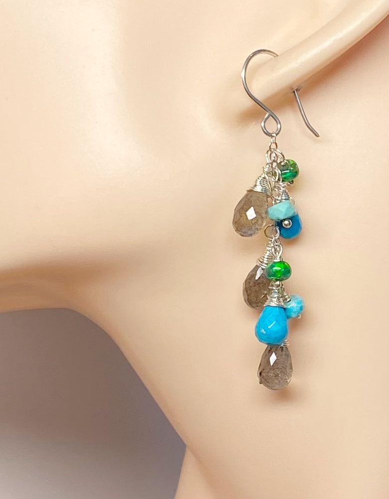 Turquoise, Labradorite and Sterling Silver Dangle Earrings - Doolittle