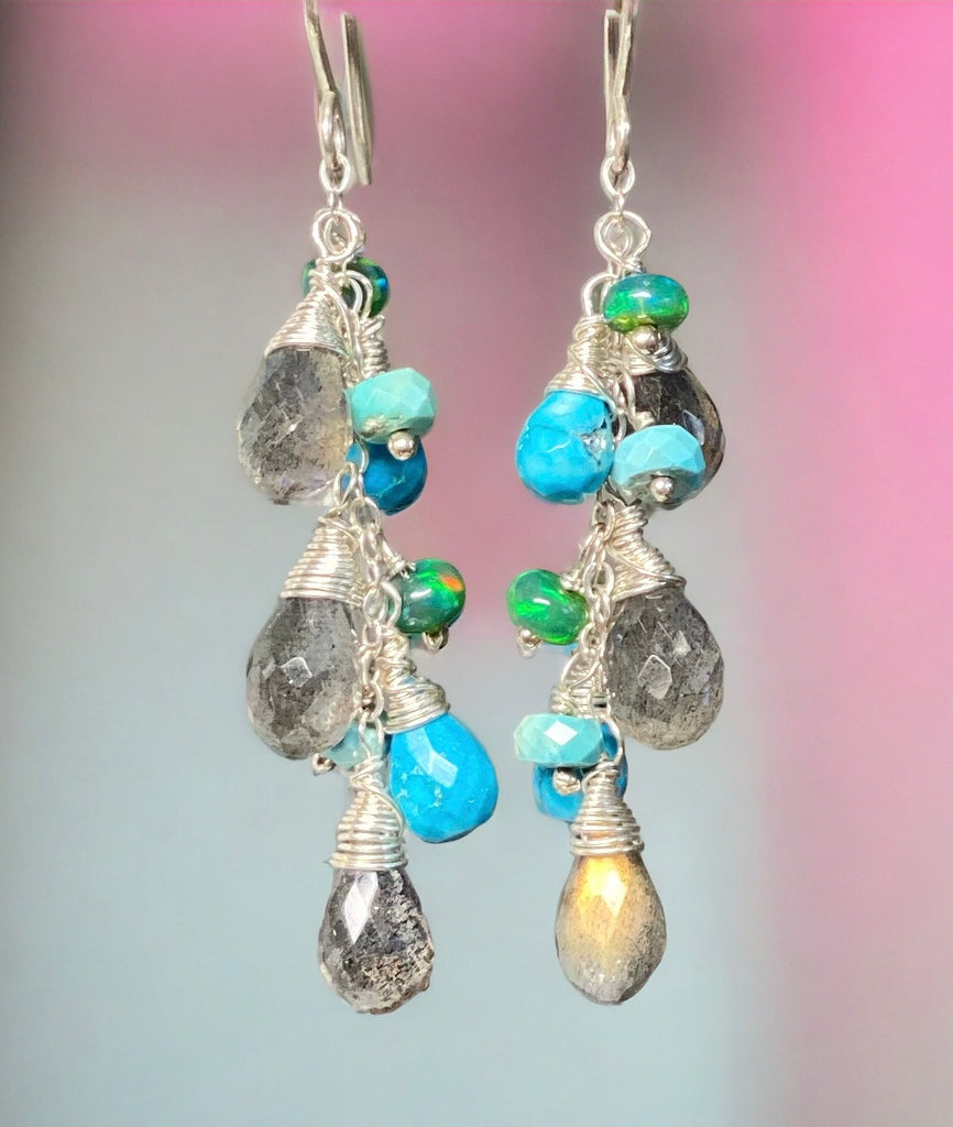 Turquoise, Labradorite and Sterling Silver Dangle Earrings - Doolittle